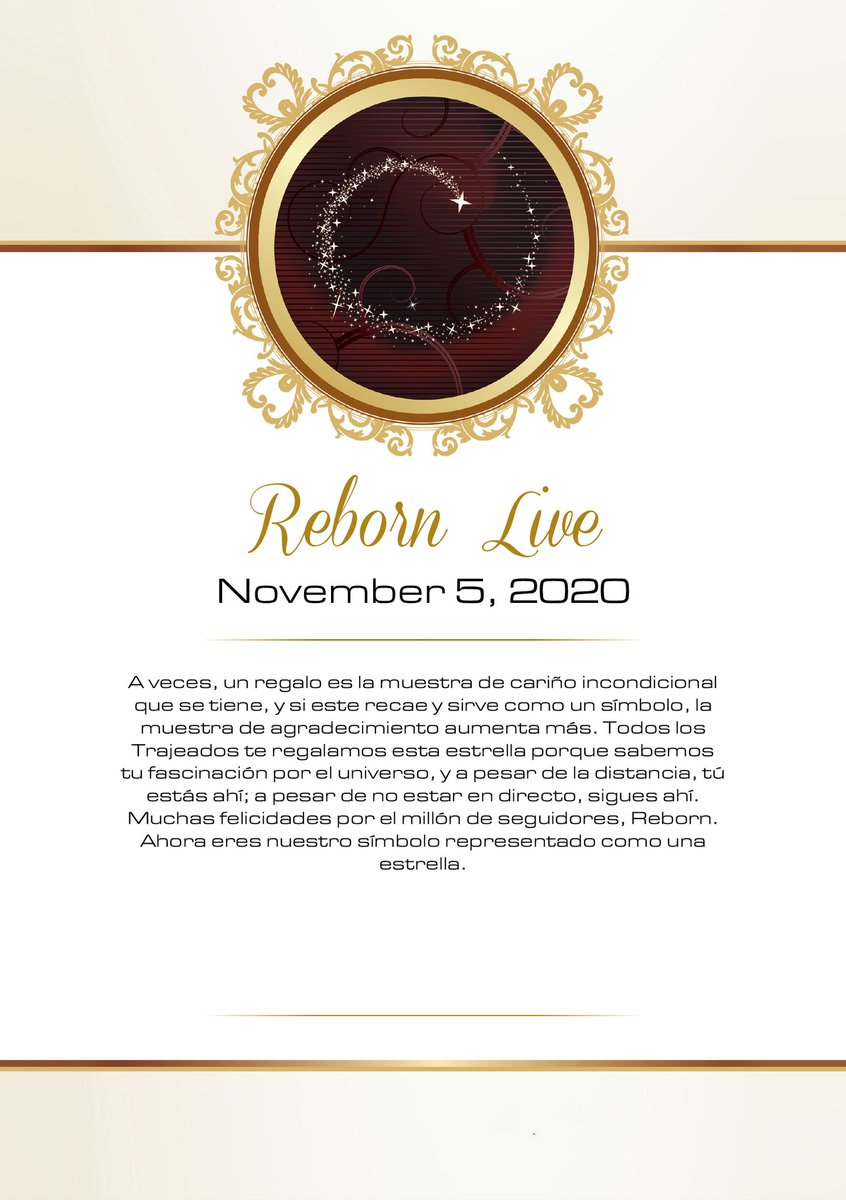 REBORNATlON's tweet photo. Felicidades @DonReborn2 por estos #1MTrajeados. Nosotros quisimos darte algo especial: una estrella de la constelación Phoenix con tu nombre. Pero, ¿por qué de esa constalación?

🔹En la mitología egipcia, el Ave Fénix representa el Sol, que muere por la noche y renace en el día. https://t.co/7VSg72MBKG