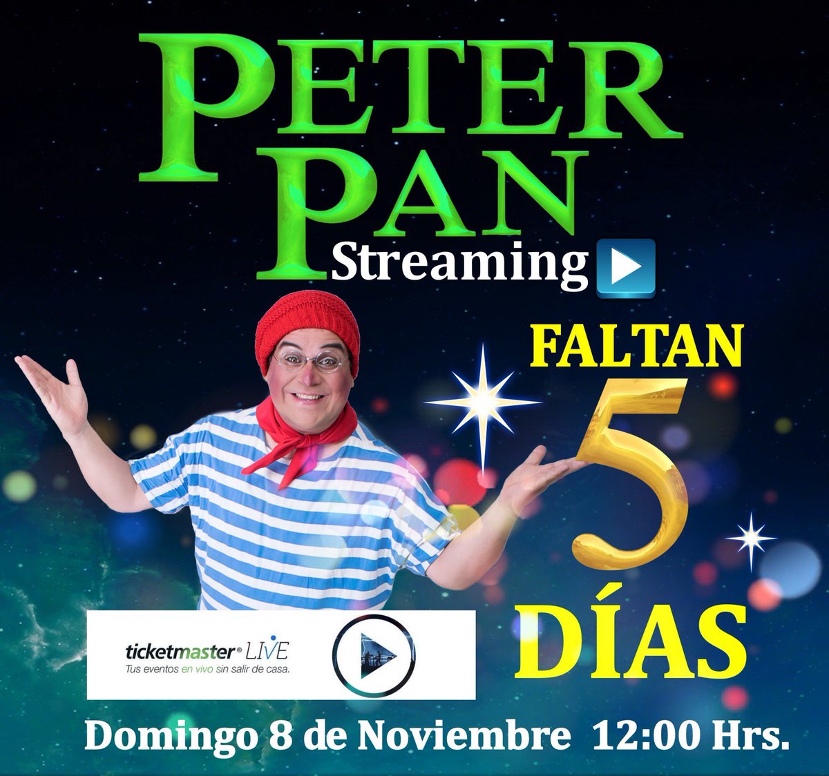 VamosAlTeatr0's tweet photo. A sólo 5 días del Streaming de la puesta "Peter Pan" una obra para toda la familia de @StartTalentos 

@Peter_Pan_2020 
Domingo 8 de noviembre 12hrs.

Desde casa, todos #vamosalteatro https://t.co/470JMM82zD