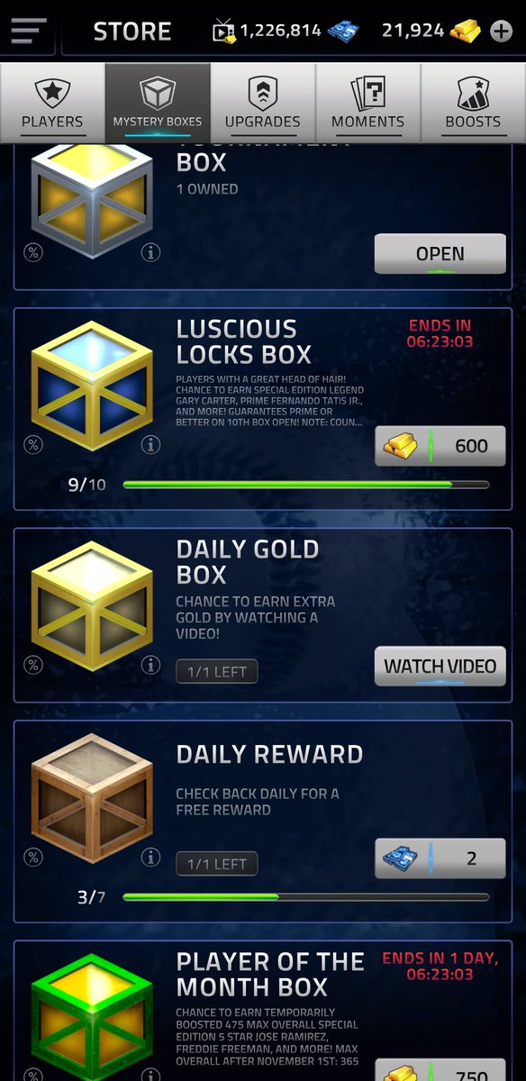 ThatsBoutRight's tweet photo. LAST BOX (9 of 10 on 600 gold box) guaranteed counter bonus player scam for #LusciousLocks boxes on MLB 2020 #TapSports app. Wed-Thurs 10/28/20-10/29/20. 
@GluTapSports

#MLB2020 #bonusplayers #lastbox #glucheat #lastbox #glugorithm #gluscam #mlbtapsports https://t.co/Ts0afscC0G