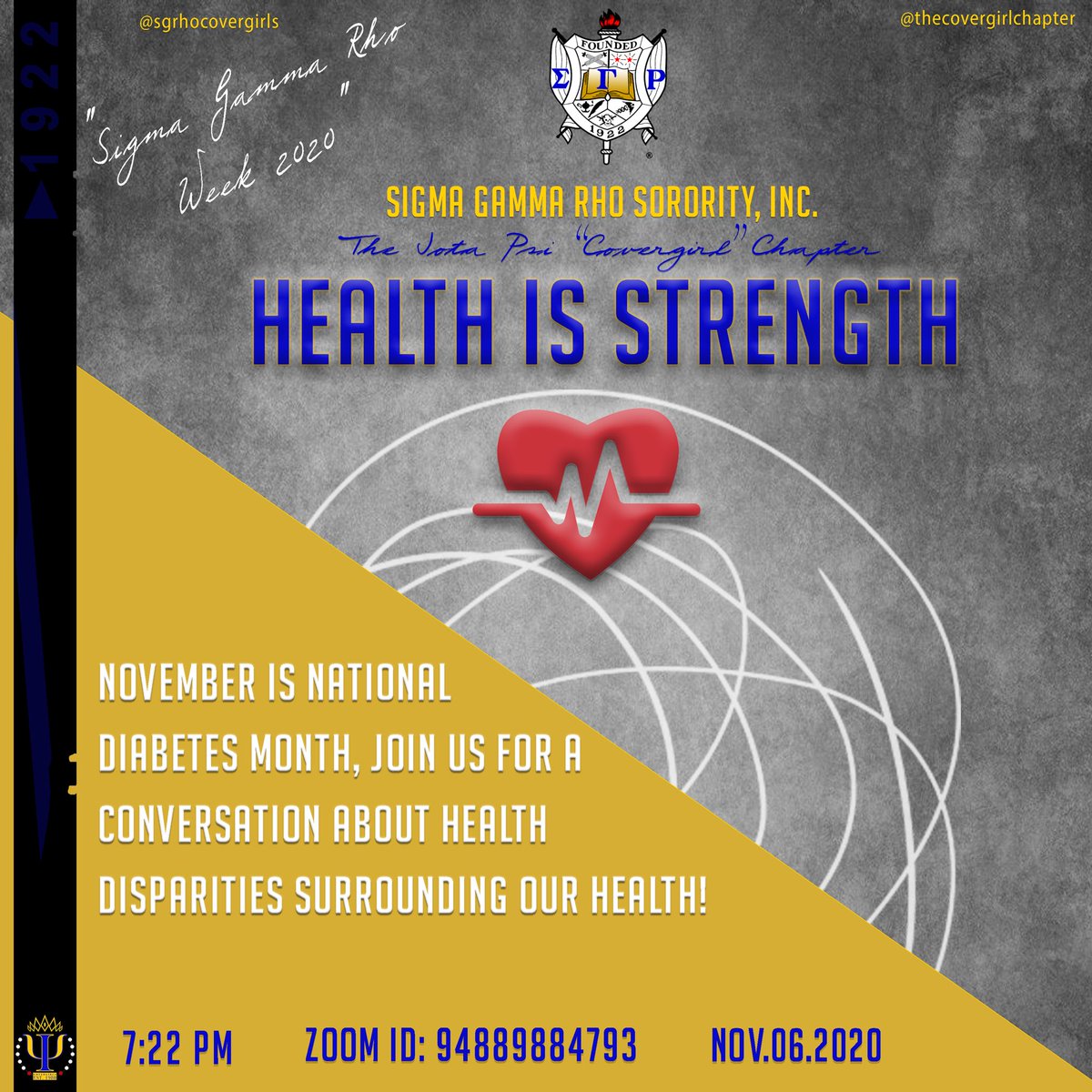 SGRhoCovergirls's tweet photo. Did you know that November is National Diabetes Awareness Month? 🐩🩸Tune into a discussion about diabetes, learn a few healthy recipes and general health! 
 #covergirlchapter #classiccovergirls #prettypoodles #iotapsipoodles #sgrho #nationaldiabetesawarenessmonth #sigmagammarho https://t.co/DvINdYDgVY