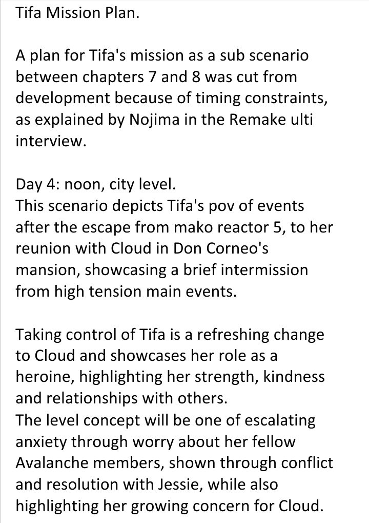 Okay, so the quest for Tifa is massive with a lot of detail and even includes timeline info, so I'm just gonna add a rough summation of it all. Reminder: I'm not a translator. If I've made errors it's because the app I used wasn't clear enough with the context.