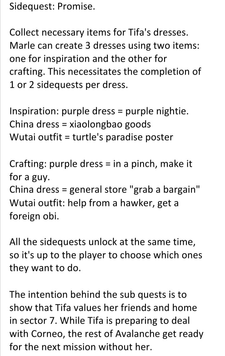 Okay, so the quest for Tifa is massive with a lot of detail and even includes timeline info, so I'm just gonna add a rough summation of it all. Reminder: I'm not a translator. If I've made errors it's because the app I used wasn't clear enough with the context.
