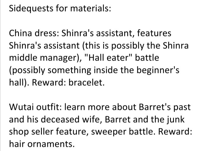 Okay, so the quest for Tifa is massive with a lot of detail and even includes timeline info, so I'm just gonna add a rough summation of it all. Reminder: I'm not a translator. If I've made errors it's because the app I used wasn't clear enough with the context.
