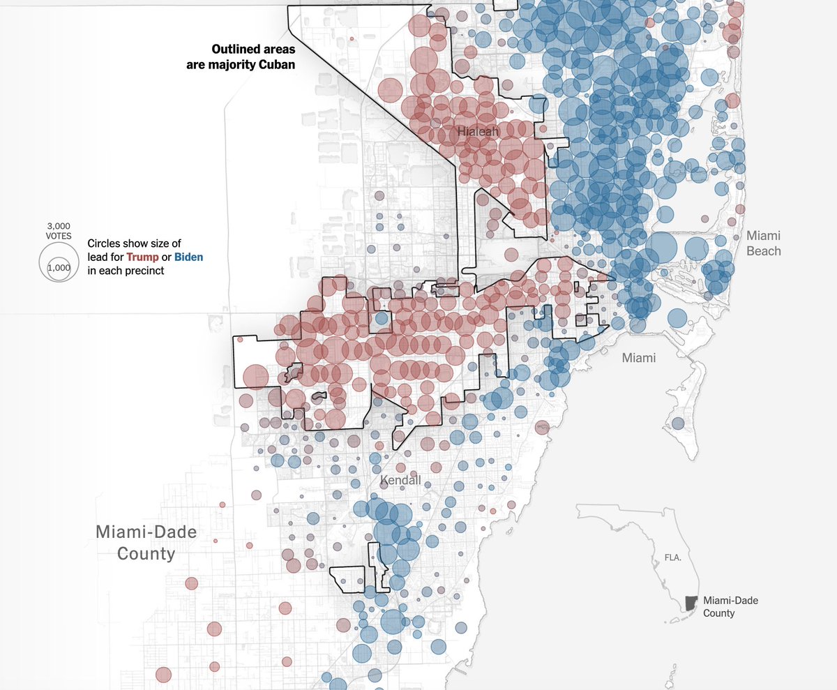 New York Times graphics of vote share in 2020 Presidential race in Miami-Dade County