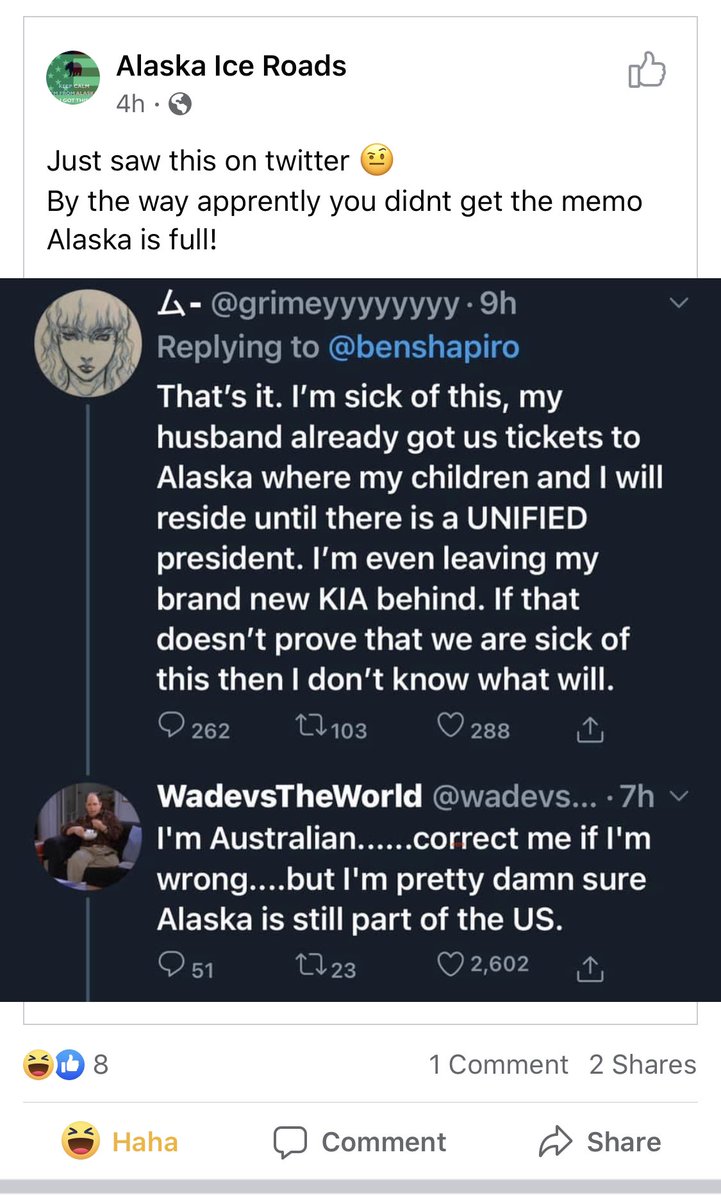 MasuRavena's tweet photo. @grimeyyyyyyyy I saw this meme on Facebook and decided to look up the author, you’re now infamous. Please do avoid our state. You wouldn’t like how cold it is anyway. https://t.co/hPByuX15rR