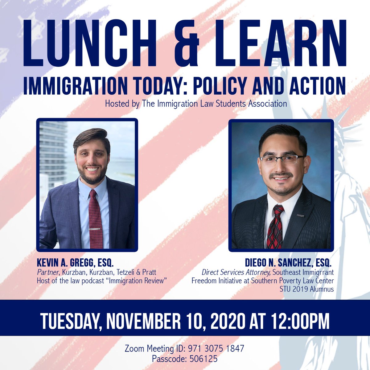 STU_ILSA's tweet photo. @StThomasLaw students and beyond: No better time to address the current state of #ImmigrationMatters in this country, and what we can do to get involved! Join us next week to discuss with our amazing guest speakers @immreview and @DiegoNSanchez. #immigrationlaw #lawstudents https://t.co/w4KFKGh6et