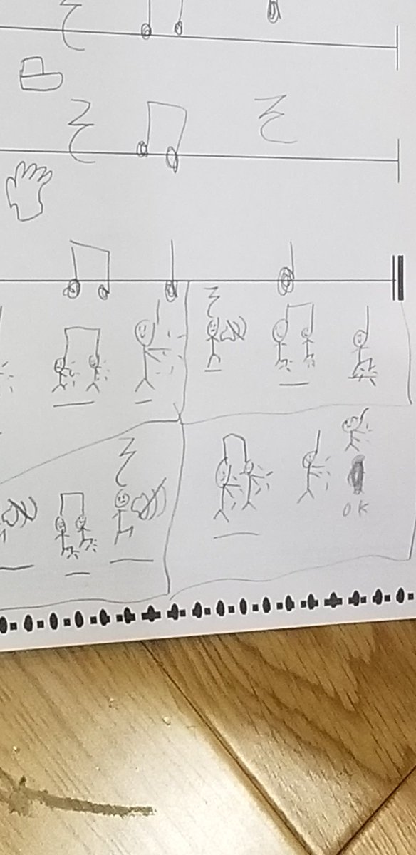 Miranda_L_B's tweet photo. we've got some more creative notation! my student drawing the body percussion and using beams to notate eight notes #musiced https://t.co/BmWjnMhlaZ