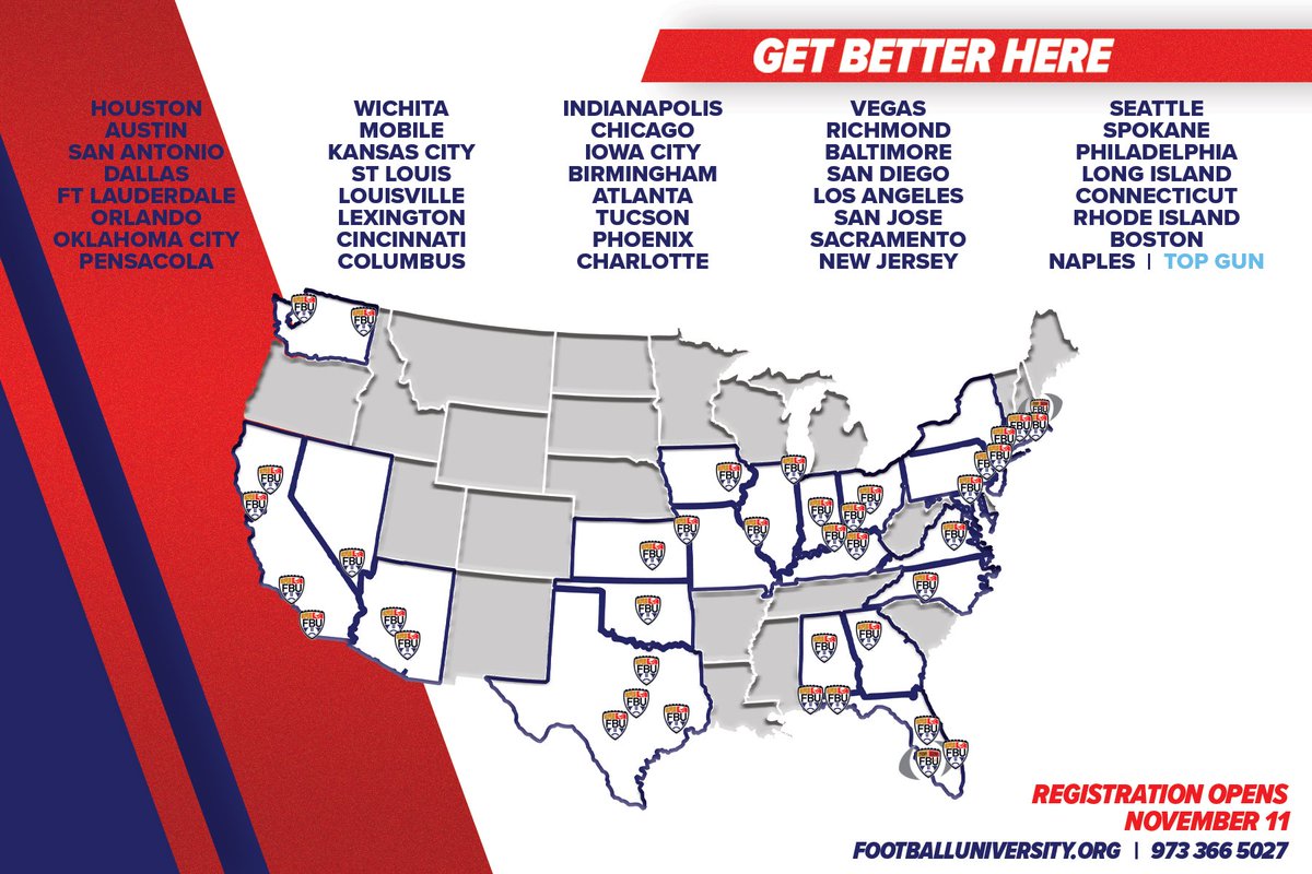 FBUcamp's tweet photo. Well..our results are in..introducing the elected 2021 Camp Cities

✅ 7️⃣ 2-Day Camps
✅ 3️⃣2️⃣ 1-Day Camps
✅ Verified Combine Testing/Times
✅ Positional Technique Training 
✅ Natl. Combine &amp; FAAB Invites

More Camps. More Cities. More Exposure.

Get Better Here. Get Better Now. https://t.co/ahk9F1QbEc