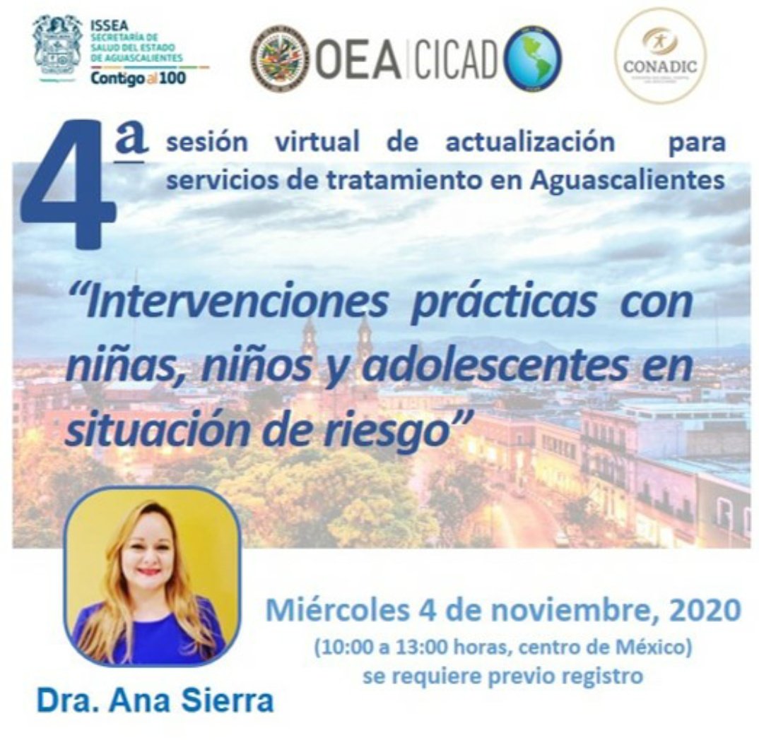 RositaCapa's tweet photo. 4a. Sesión. Intervenciones prácticas con niños, niñas y adolescentes en situación de riesgo.
Ponente:  Dra. Ana Sierra.
@ceca_coahuila @CapasCoahuila @CONADICmx @Psiquiatria_SAP @SSalud_mx @zabicky @psiquijada @Jorgolvera @drabores @DraEvalinda @D_Videgaray @juntosxlapazmx https://t.co/FA2NKa6TZ2