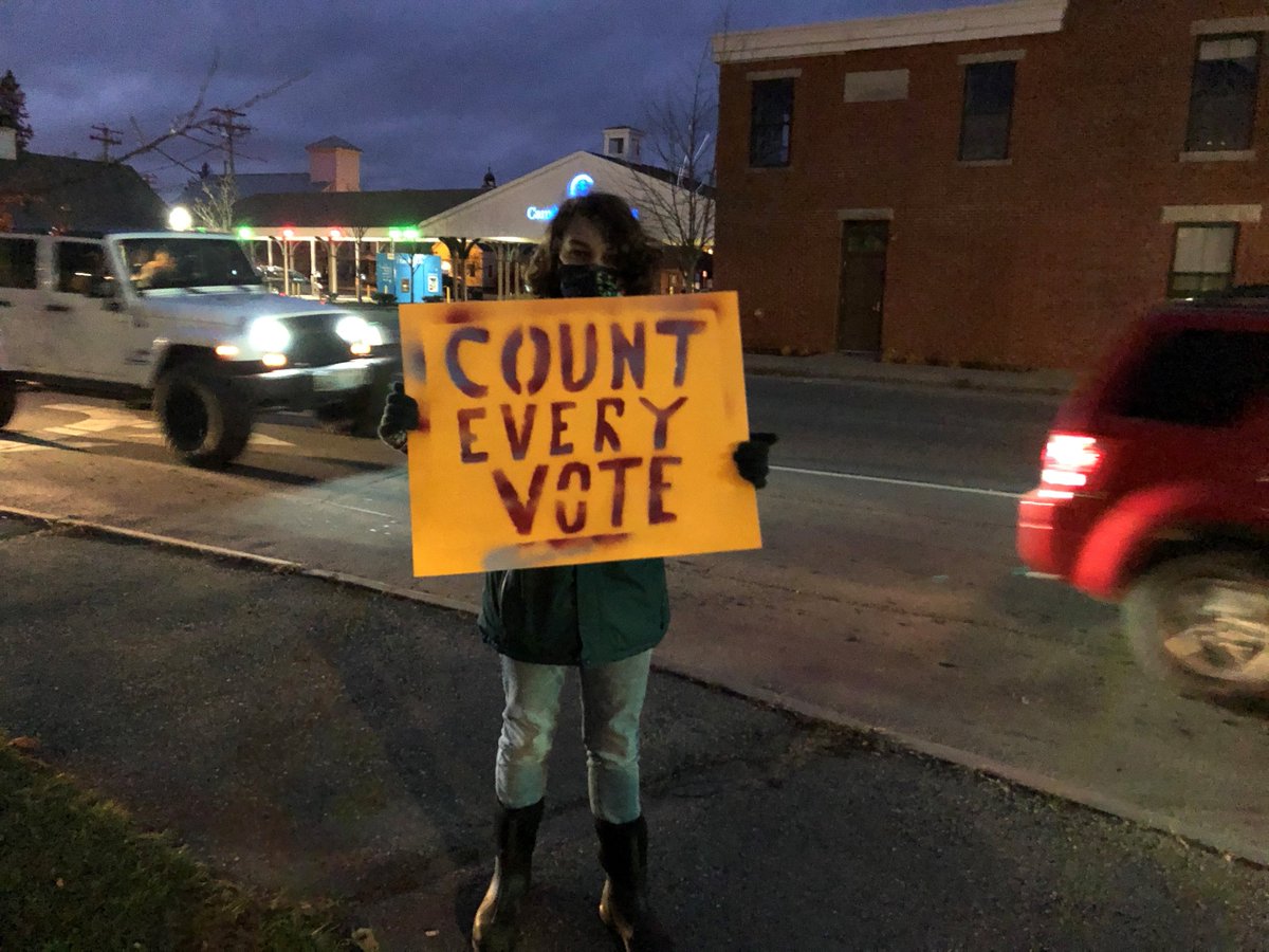 mcm_ind's tweet photo. Here in Rockland, Maine, we're gathering tonight, insisting that the fundamental basis of democracy be respected: Count Every Vote! #mepolitics https://t.co/Vq6dTGJlL2