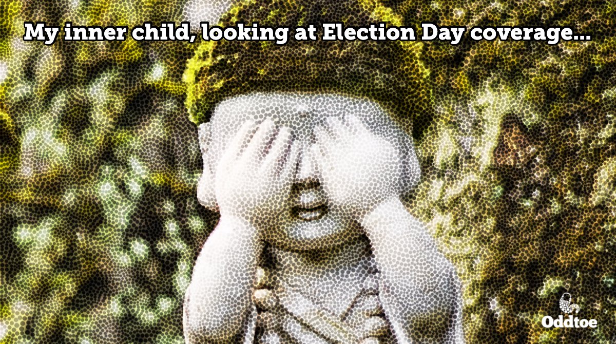 Oddtoe's tweet photo. 2020, a turd of a year, serves up a turd of an election. I can’t watch, but I must know.
Reading the news, I wish my palms were rose-coloured bifocals.
#seenoevil #uspresidentialelection #election2020 #readingthenews #cantwatch #pennsylvania #bluestate #bidenvstrump #oddtoe https://t.co/ivV0o0Rq65