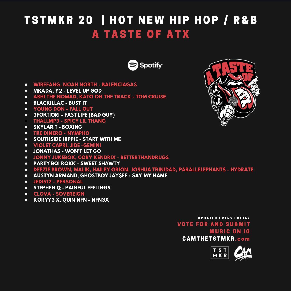 CamTheTSTMKR's tweet photo. A Taste of ATX 🔥🔥 @WireFang #mkada @abhi_thenomad @blackillac #youngdon @3Fortiori @THallMp3 @SkylarThorp @tredinero @O4Hippie #violetcapri @iknowJONATHAS @jonnyjukeboxx @PartyBoiRokk @deeziebrown @AustynArmand @jedi512 #stephenq @YungClova #koryy3x https://t.co/Inza7lFqw5