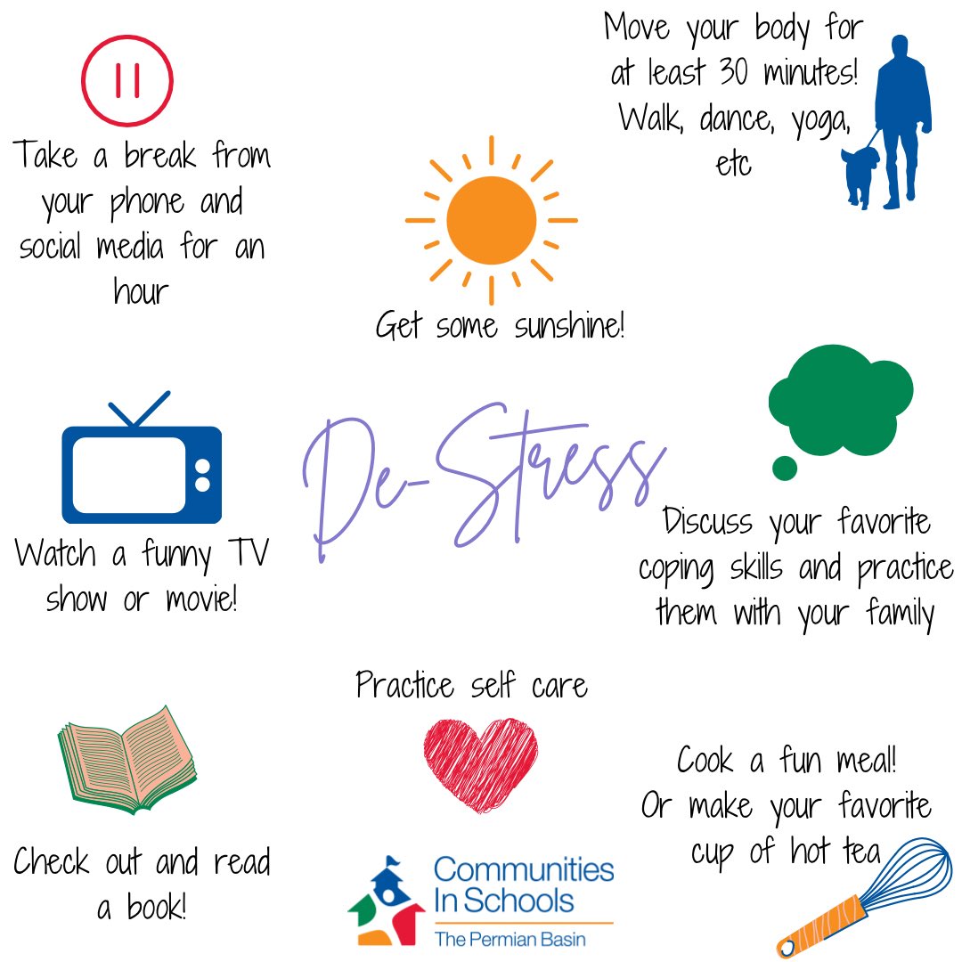 CISpermianbasin's tweet photo. Today is #StressAwarenessDay
Everyone has stress—but it’s important we manage it in order to keep it from affecting our health, daily routine, and relationships! ⁣
⁣
We encourage you to take 30 minutes to de-stress and decompress today! 
#AllinForKids #CISpermianbasin #stress https://t.co/Dplp5hOGvQ