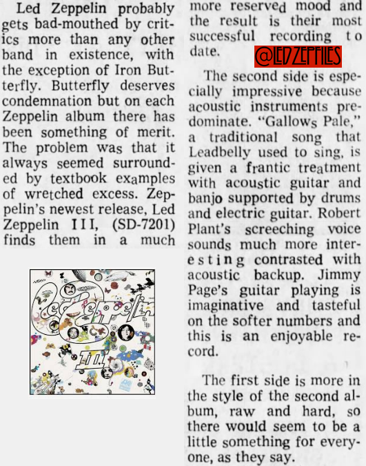 LedZepFiles's tweet photo. #LedZeppelin III review, Minneapolis Star, Nov. 5 1970. https://t.co/AF4HcTzloY