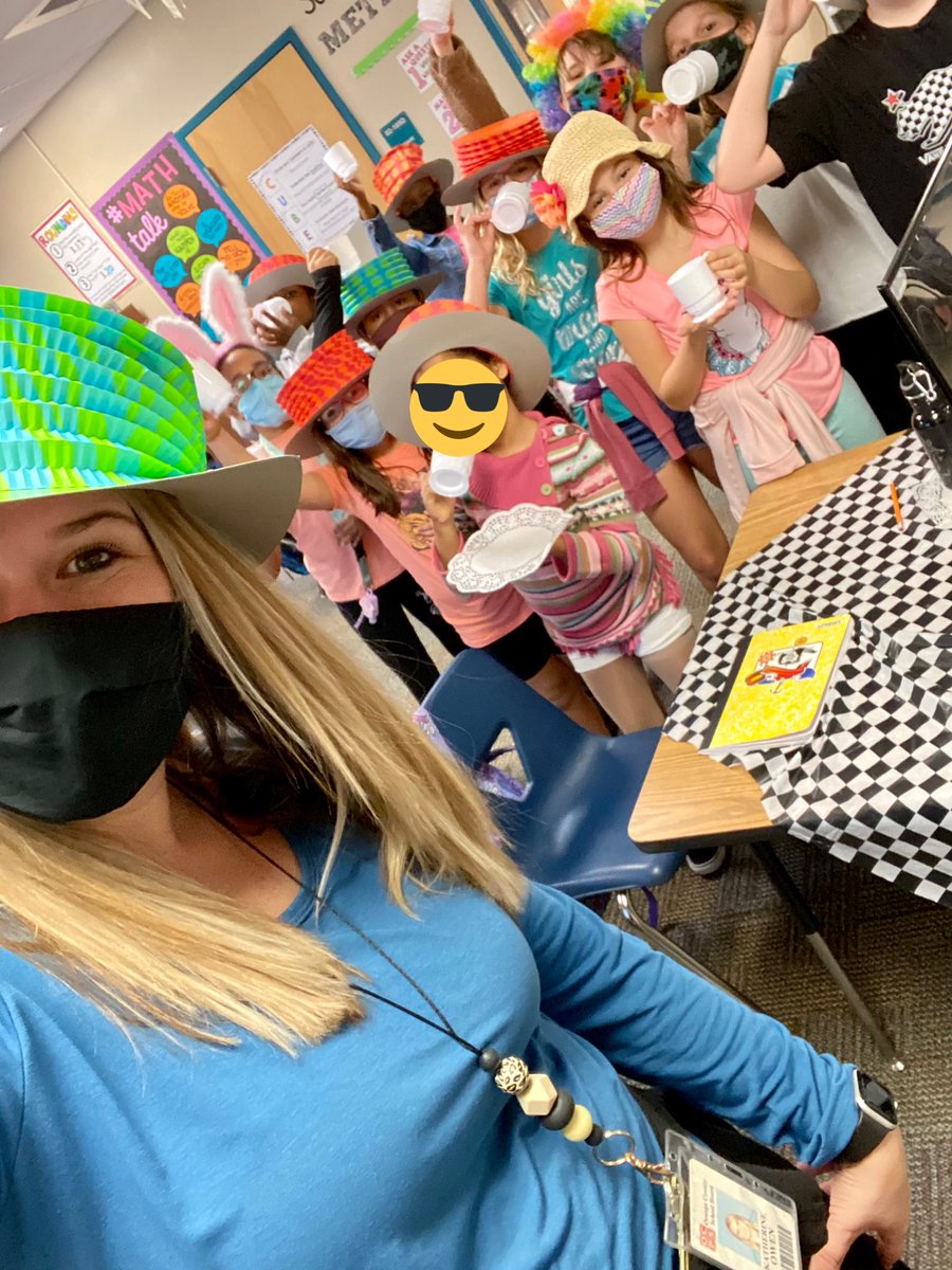 GrowinWithOwen's tweet photo. “We’re all mad here!” 🎩 Analyzing visual elements has never been more fun! #iteach5th #AliceInWonderland #AReadersWonderland #dleproud #madhattersteaparty @DreamLakeApopka https://t.co/LZzCjBxN0y