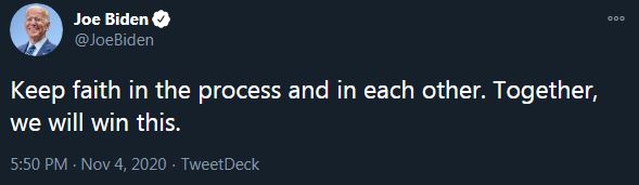 finally, Biden says "trust me"in this venue, it's the best he can do to signal his agreement to the suggested terms, and it will depend on his future moves to indicate he's following thru on his agreementhe might also be suggesting he can bring both of them down if need be