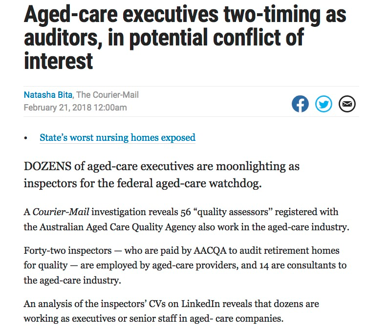 agedcarecrisis's tweet photo. @ClayLucas This is not new & has been the case for years now. We wondered why ex industry LASA head Nick Ryan, when CEO of the #ACQSC's predecessor, the Quality Agency, removed assessor’s names from their public reports, we suspect it was becoming embarrassing. https://t.co/sKkCJZJ0K6