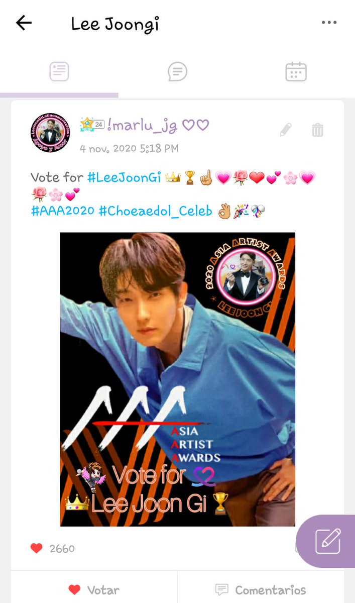 Marlu4477's tweet photo. @myloveceleb #AAA_온라인티켓_셀럽투표왕 Apoyando a mi actor @JGshock en las premiaciones #AAA2020 desde #CHOEAEDOL_Celeb  😊🏆☝👑 https://t.co/B1pHaWgDlp