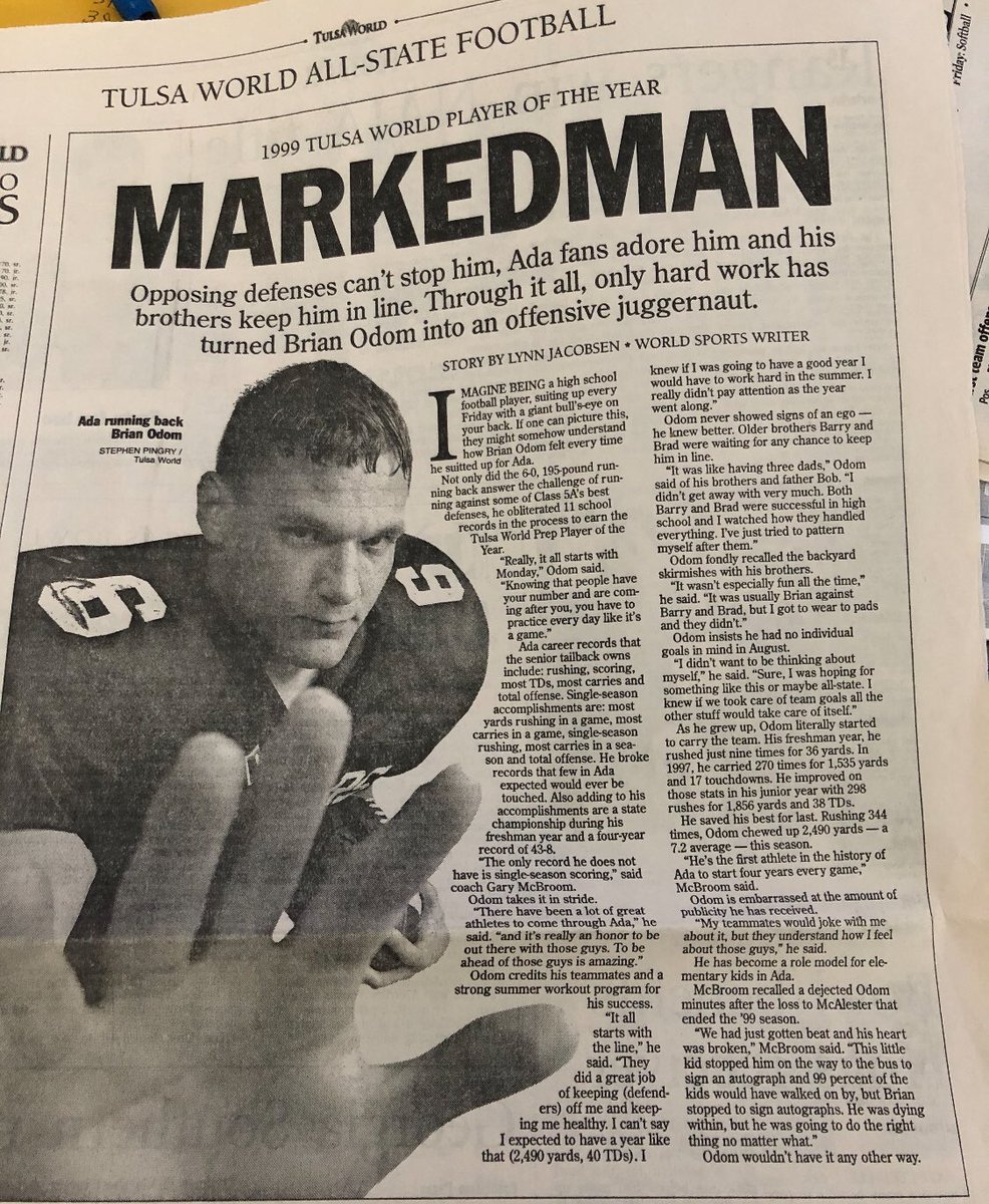 PlankShow's tweet photo. Don’t ever forget... @CoachBOdom was an absolute stud for Ada.
First ever 4 year starter!
#Sooners https://t.co/zVzTEBl9OH