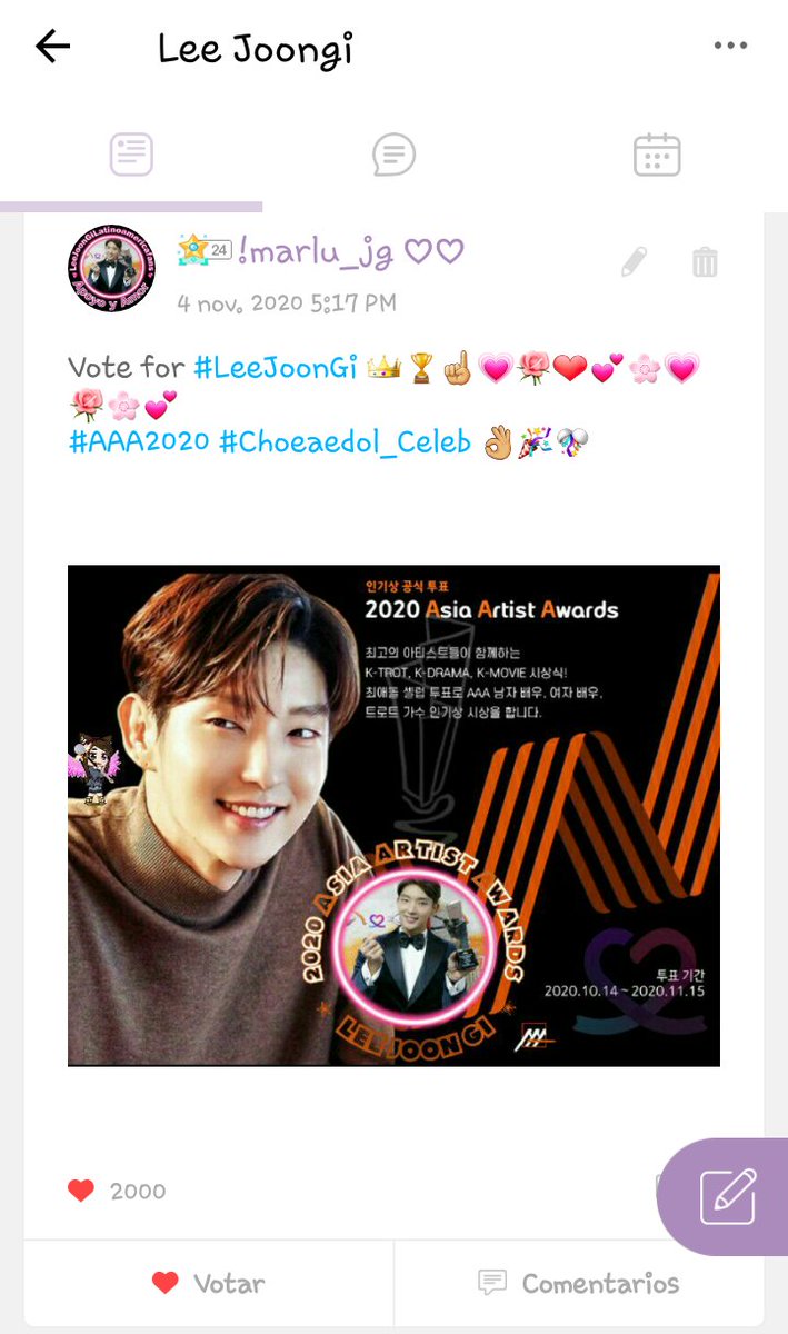 Marlu4477's tweet photo. #AAA_온라인티��_셀럽투표왕
 Apoyando a mi actor @JGshock en las premiaciones #AAA2020 desde #CHOEAEDOL_Celeb  😊🏆☝👑 https://t.co/qm7iHAFyHM