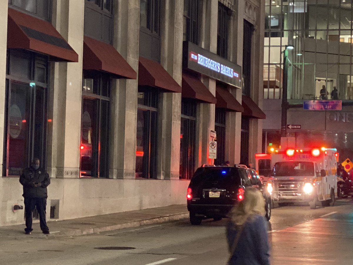 An ambulance has arrived at the arrest scene.