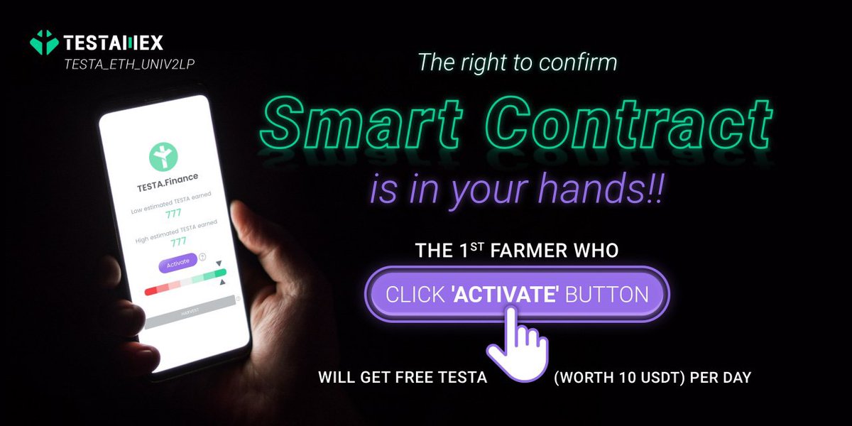 Jjay6395's tweet photo. Testa #yieldfarming , The 1st farmer who can activate will receive Testa values 10 USDT everyday. Start farming with us here https://t.co/kG8GLeq3rR

Join Telegram: https://t.co/7SrgIrzlRp

Your wallet address:0x244cE7186078A96E4852A94114f5516A612E02c2 #Testahunter7roundsairdrop https://t.co/JGj39SI16n