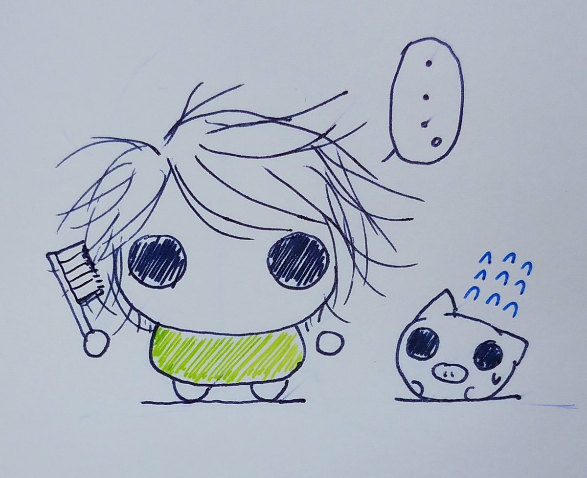 秋雨バル 今日のイラスト 静電気あるある 髪の毛をとかしたらバチバチしていた イラスト オリジナルキャラクター 静電気