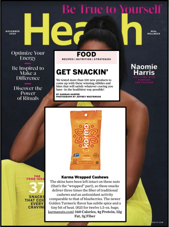 KarmaNuts's tweet photo. We have some exciting news to share: we were featured as one of the 2020 Snack Award Winners in @healthmagazine! Check it out: https://t.co/l8BGY1RzjZ #karmanuts #getsnackin https://t.co/THGfE9PpZP