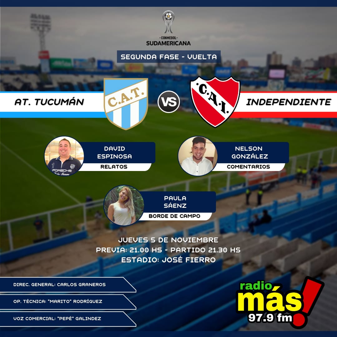 deportivomasOk's tweet photo. [DATO]

🗣️🎙️📻 Este jueves te llevamos por Radio Más 979... *LA VUELTA* @Sudamericana

@ATOficial vs @Independiente 

Previa: 21:00 hs
Partido: 21:30 hs

@ryedavisito32 @hnelsongonzalez @PaulitaSaenzOk @JoseGal34230448 #MaritoRod https://t.co/5pmG4UNyIF