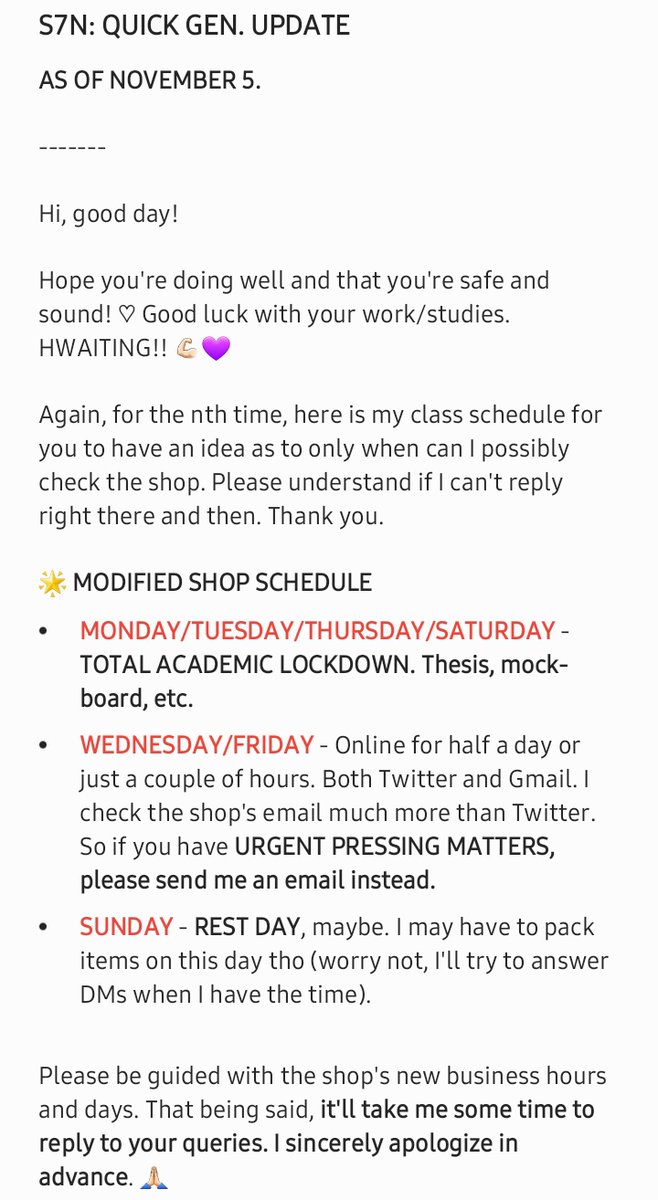 kkk07_twt's tweet photo. #7RE; QUICK GENERAL UPDATE as of NOV. 5 🌟
Hello, good day!
Hope you're all well and is doing great. ♡
Anyway, please read everything in the attached photos for updates & etc.
🔗 BOR: https://t.co/4sOM771MNP
For URGENT MATTERS, please send me an email thru 📧 se7en@s7n.info https://t.co/D7dtaWTOIt