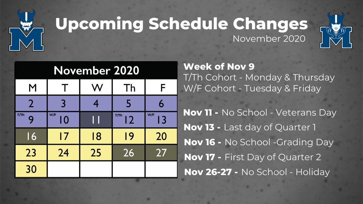 CelticTerritory's tweet photo. Hey Celts! Take a moment and mark your calendars with the upcoming dates. November is busy!  Be sure to check in with your teachers about class schedules for the week of Nov 9th. Quarter 1 is ending soon and holidays/grading days are coming soon!
#McNaryHS #McNaryCeltics https://t.co/Nkc1grqVR6