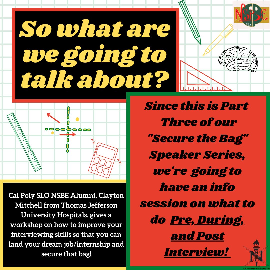 calpolyslonsbe's tweet photo. In ONE HOUR we are hosting our FOURTH Fall General Body Meeting in the NSBE Zoom Room! Please be sure to attend and welcome our special guest, Clayton Mitchell!🖤🤍💚❤️💛 https://t.co/7xikES2Ya5