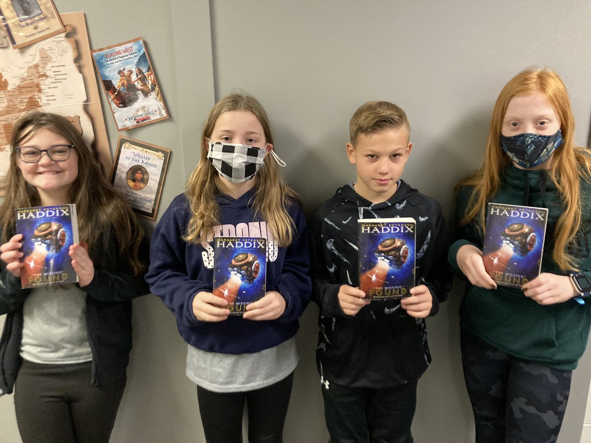MrsBridgetEbert's tweet photo. October book club is in the books. Thank you to our four readers. Thank you @MPHaddix for writing literature that inspires kids and adults to read! #octoberbookclub #bookclub https://t.co/q5dn6wVC6K