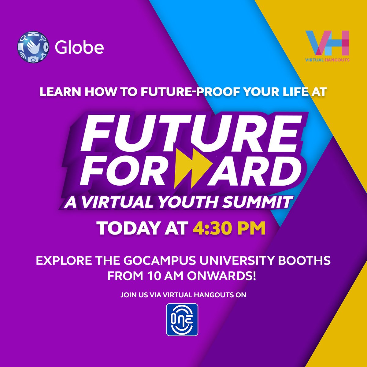 enjoyGLOBE's tweet photo. The Future Forward: A Virtual Youth Summit is starting at 430 pm today! Learn how to future-proof your life with the Future Forward Preppers and explore the campus grounds via the GlobeOne app. #OLTogetherNow #ReCreateGo https://t.co/1vLpOa9RG0