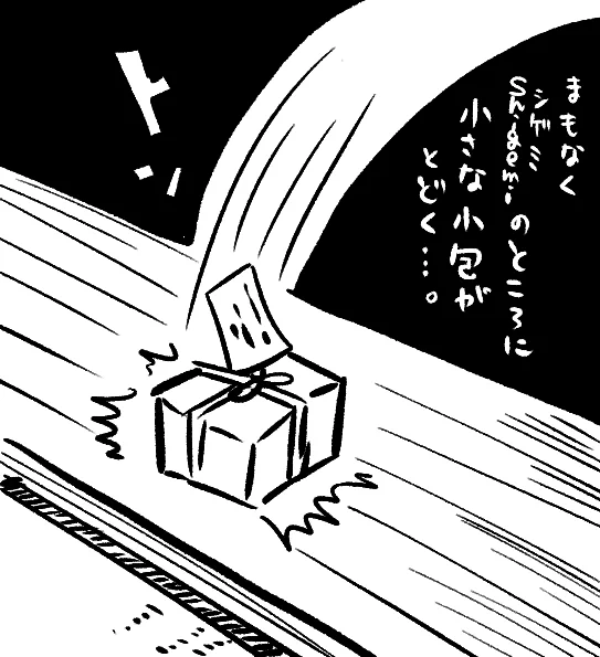 「なんだい こりゃあ?」
「お、お前にきたんじゃないよ」
「わかってるよ、シゲミにきたんだ」
「あっ先生からだ!!」 