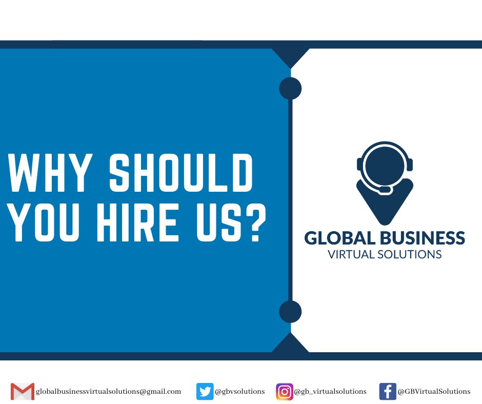 gbvsolutions's tweet photo. Why should you hire us? You should hire us because we are professionals who can make your work easier! We value affordability and we are quality-oriented. You can message us anytime if you ever want to avail our services.
#GlobalBusinessVirtualSolutions #gbvsolutions https://t.co/LSoOJKPJDp