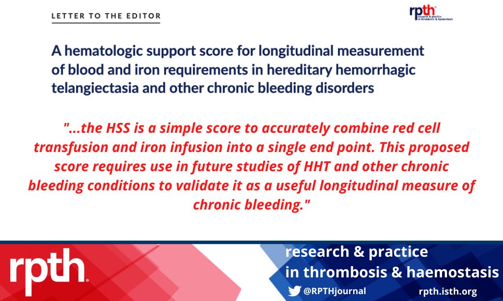 How can we consider RBC transfusions & iron infusions as a single endpoint for studies of chronic bleeding disorders, like HHT? The Hematologic Support Score (HSS) is proposed and detailed in this NEW letter from @HannyAlSamkari & @redcell_doc - onlinelibrary.wiley.com/doi/full/10.10…