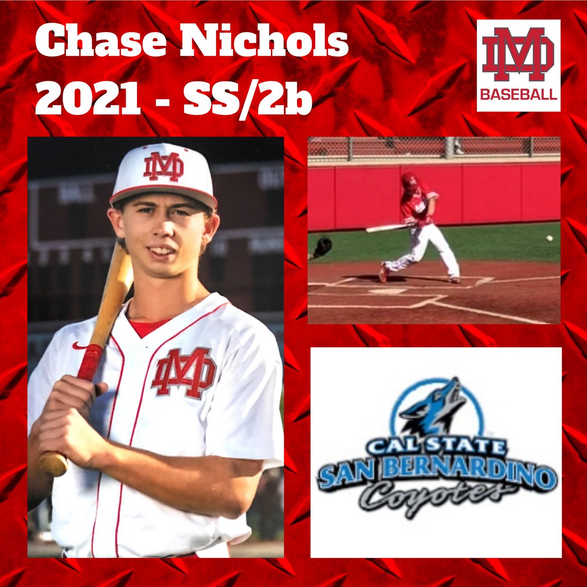 Congrats to Chase Nichols on committing to Cal St San Bernardino. Incredible work ethic every single day. We couldn’t be more proud of you! Well deserved! @mdathletics @materdeimonarchs @csusb_baseball #weareMD #NikeELITE <a href="/latsondheimer/">eric sondheimer</a> <a href="/SoCalSteve9/">Steve Fiorindo</a> @PBR_California <a href="/LesLukach/">𝐋𝐞𝐬 𝐋𝐮𝐤𝐚𝐜𝐡</a>