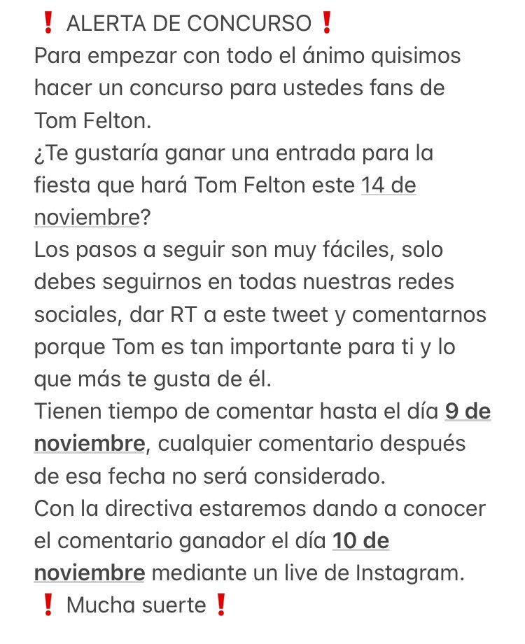 TomFeltonLATAM_'s tweet photo. ❗️ALERTA DE CONCURSO❗️#TomFelton https://t.co/RPGw4RueNR
