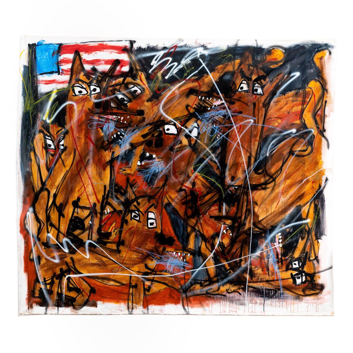 CorbettFran's tweet photo. “Rabid Dogs” - 2020 - 5.5’w X 5.5’h on un-stretched canvas made at the home studio https://t.co/y3bW7a6YR3