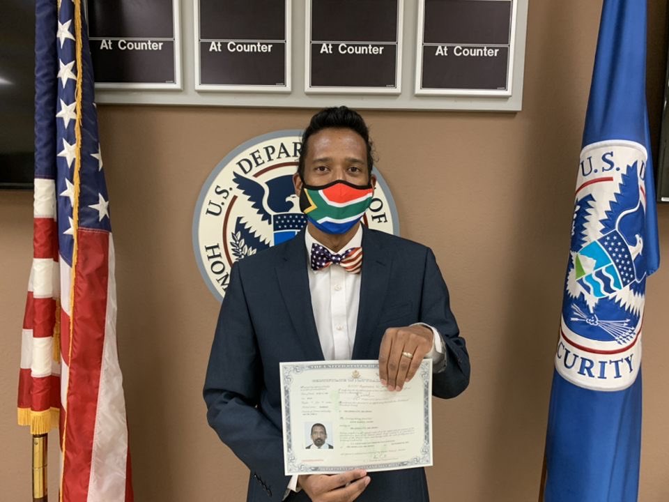 carriejacobs's tweet photo. Want to know something going right in 2020?

After twenty years as a resident, @Leigh_Afrika is now an American citizen. https://t.co/538N5hmGDp