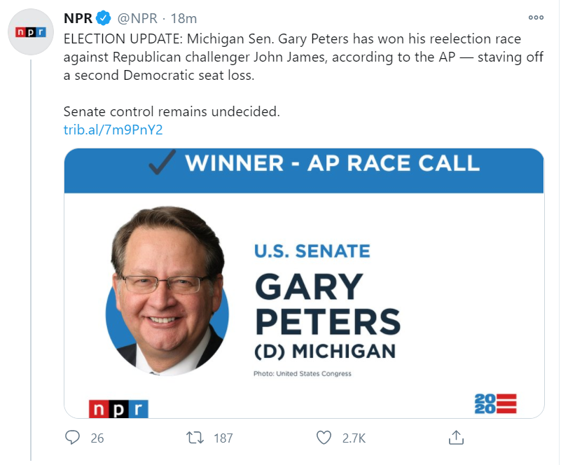 9:37 PM CT update from MI SOSSimilar issues are seen with MI SOS vs AP counts on the US Senate race, which AP just called for the Dem incumbent. AP's total is 850k higher than MI SOS is reporting so far