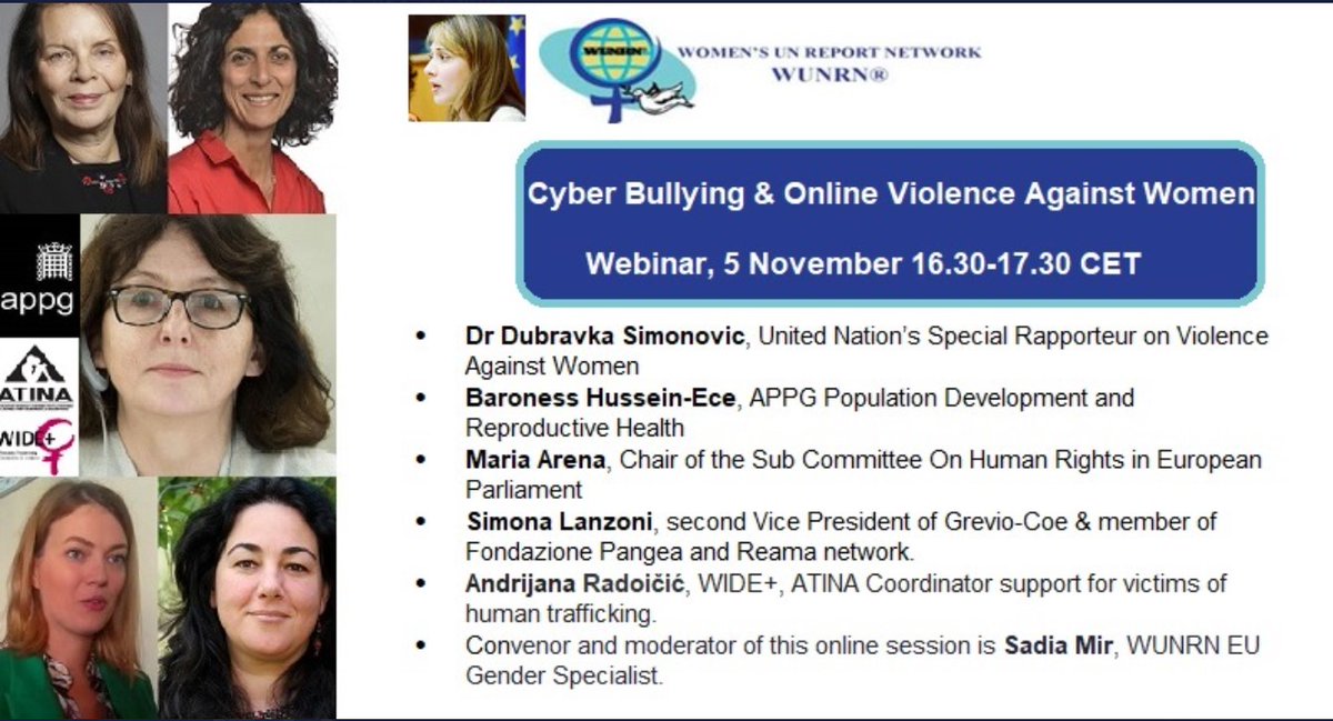 Segnaliamo oggi alle 16.30 il seminario online: "Cyber Bullying &amp; Online Violence Against Women"
Organizzato da <a href="/wunrn_eu/">WUNRN Europe</a> . Tra le relatrici, Simona Lanzoni, vicepresidente di <a href="/pangeaonlus/">Fondazione Pangea</a>
Webinar registration - us02web.zoom.us/webinar/regist…