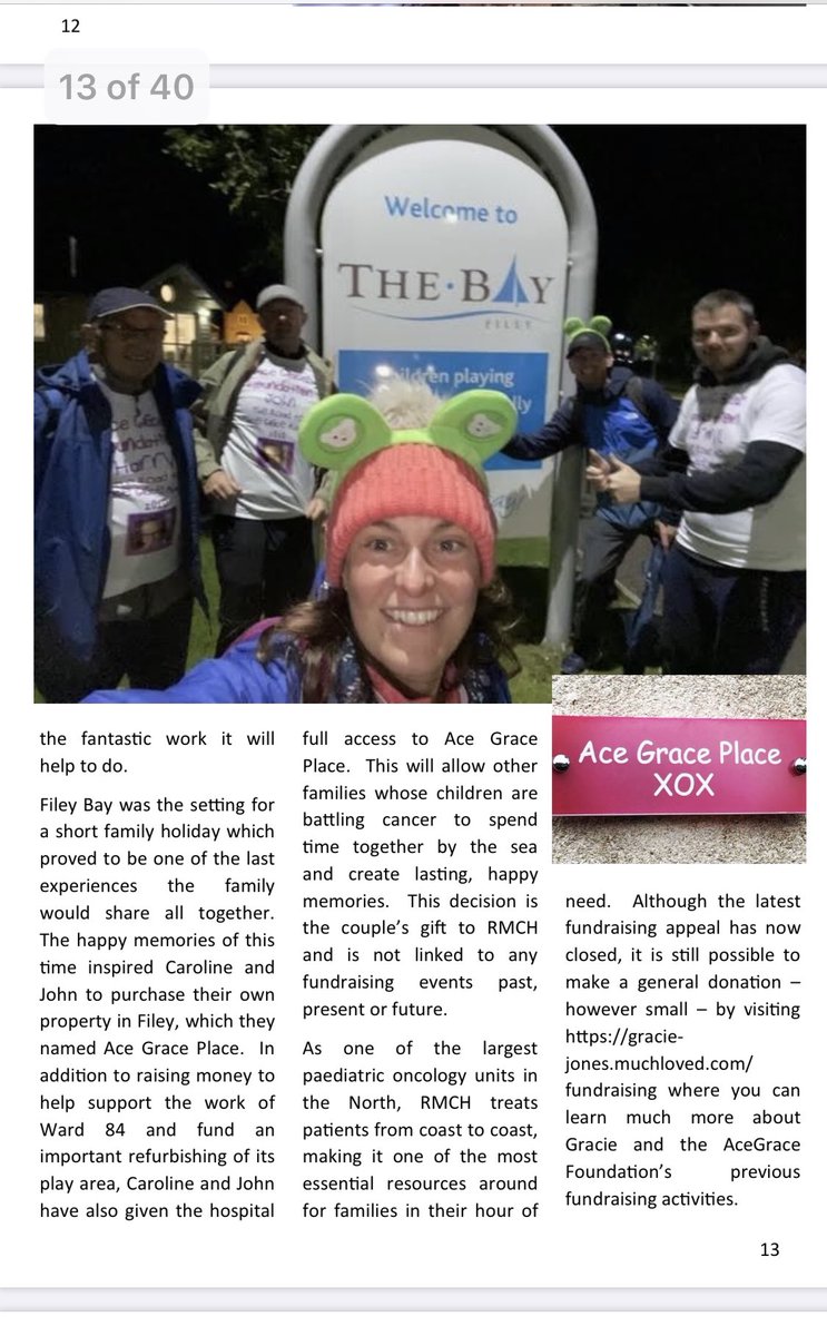 AceGraceFD's tweet photo. A massive thank you to Natalie and Dom  at Filey Bay Today for the article on Ace Grace Place and our charity walk raising money for Ward 84 RMCH XOX. @FileyBayToday @RMCHcharity @RMCH_Ward84 https://t.co/FqANywG2g5
