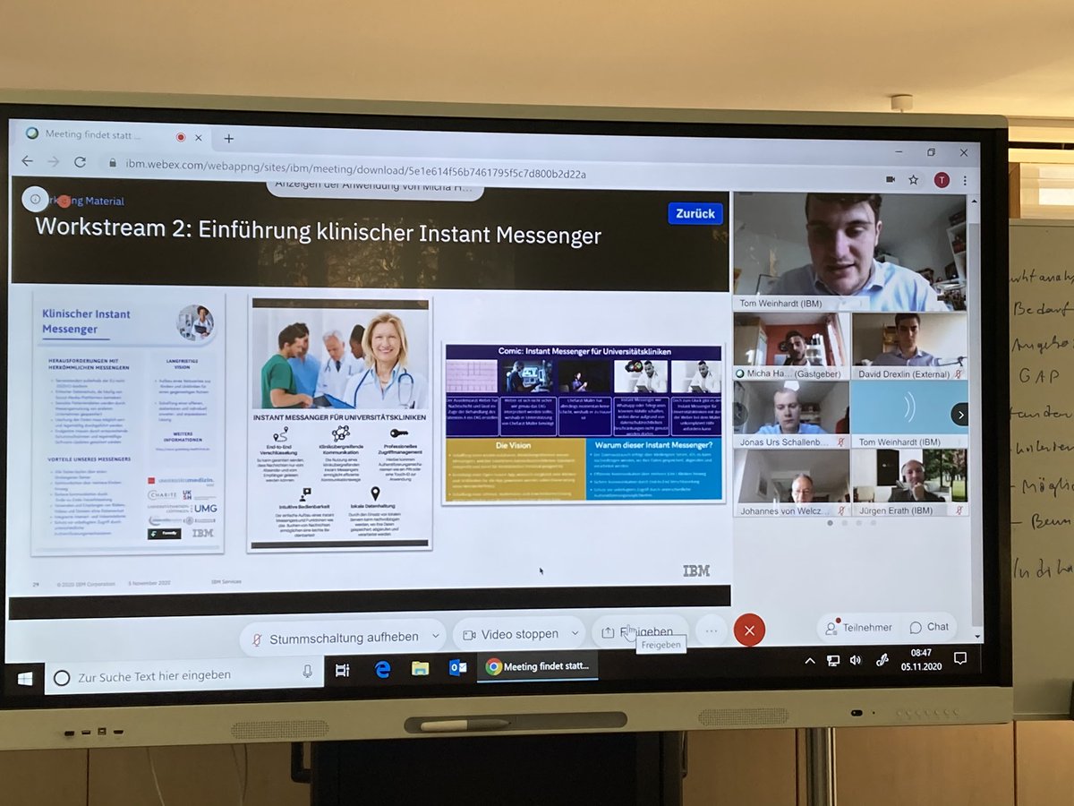 Super Session heute im #GHH mit Werkstudenten von #IBM und Nutzern von @UnimedizinM - Warum die Einrichtung eines #Messengers spezifisch für Kliniken aus #dsgvo und weiteren inhaltlichen Gründen viele Sinn macht. Fast 10 Uniklinika machen mit. Spitze !!