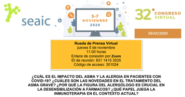 SEAIC_Alergia's tweet image. ¡Hoy comienza el #32CongresoVirtual de la @SEAIC_Alergia! ⚠️Alerta periodista⚠️ No te pierdas nuestra rueda de prensa 📅 5-nov a las 11:00 👉 bit.ly/3kLln6n #seaic2020
