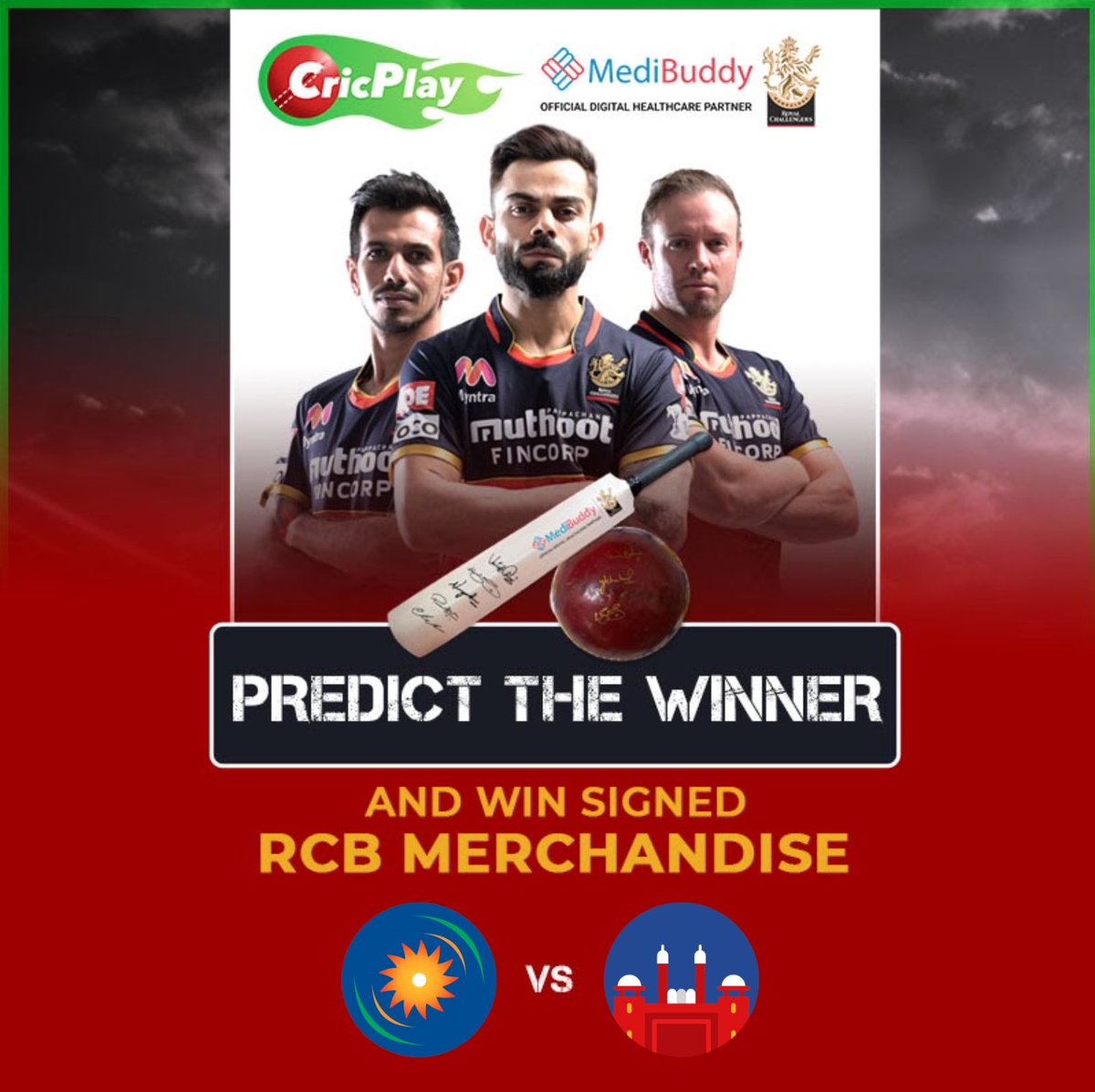 Predict the match outcome and #win a cricket bat &amp; ball signed by #RCB players in association with <a href="/MediBuddyAbhi/">sarath Devireddy</a>. Today's match - Mumbai vs Delhi
For more information visit - cricplay.com/static/medibud…
T&amp;C Apply. Offer valid on the latest version of the <a href="/CricPlay/">CricPlay</a> app. #MIvsDC