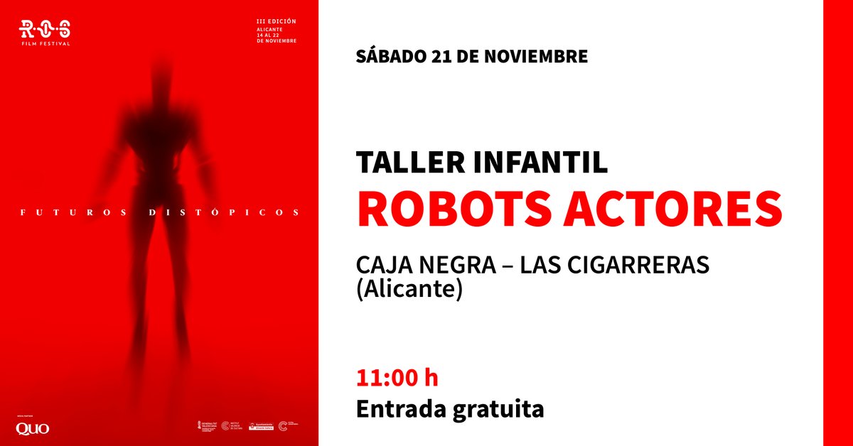 rosfilmfestival's tweet photo. Els més xicotets també tenen un lloc en #ROS2020.
Dissabte 21 de novembre, en La Caixa Negra de les Cigarreras.
- 11.00h TALLER INFANTIL DE ROBÒTICA
- 13.00h PROJECCIÓ DE CURTS INFANTILS
Places limitades!
Reserves -https://t.co/6MAw2j422z
@GVAinnova @GVAivc @QuoRevista https://t.co/FLYvCuBJ4z