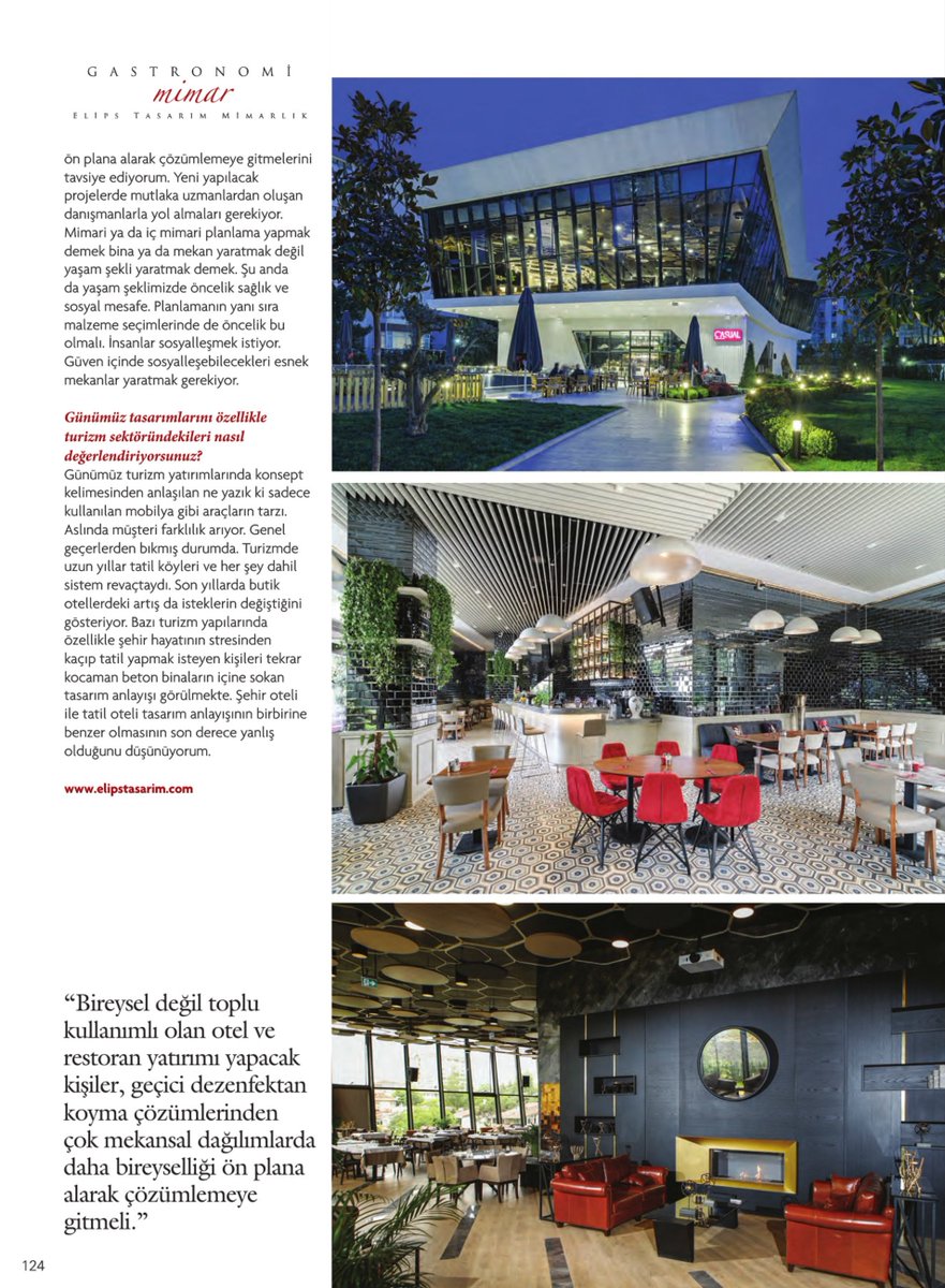 elips_tasarim's tweet photo. Kurucumuz Feza Ökten Koca'nın röportajı Gastronomi Dergisi'nin Kasım 2020 sayısında yer aldı!

#architecture #mimarlik #design #tasarım #interior #interiordesign #icmimarlik #hoteldesign #tourism #turizm #hotels #pandemic #covid19 #interview #röportaj https://t.co/Rck7fV0RCw