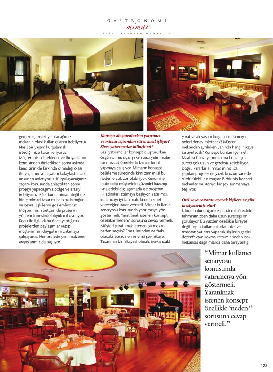 elips_tasarim's tweet photo. Kurucumuz Feza Ökten Koca'nın röportajı Gastronomi Dergisi'nin Kasım 2020 sayısında yer aldı!

#architecture #mimarlik #design #tasarım #interior #interiordesign #icmimarlik #hoteldesign #tourism #turizm #hotels #pandemic #covid19 #interview #röportaj https://t.co/Rck7fV0RCw